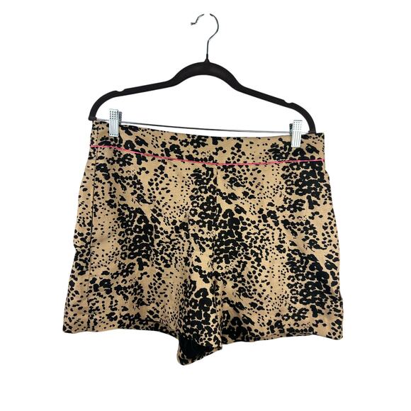 J.Crew Linen Lyocell Animal Print Shorts Tan Black Pink Trim High Rise Size 12 - Picture 2 of 12